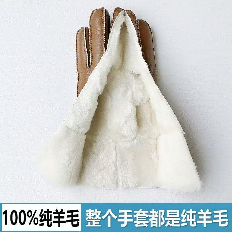 真羊皮毛手套