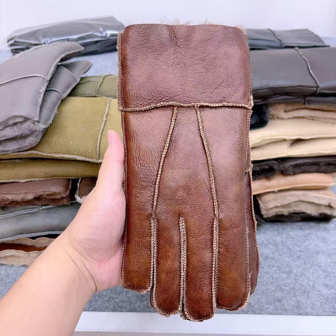 真羊皮毛手套