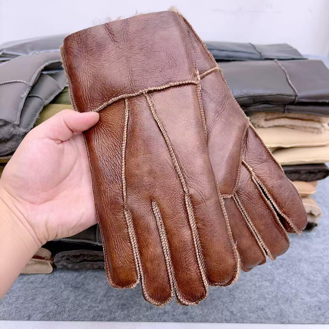 真羊皮毛手套