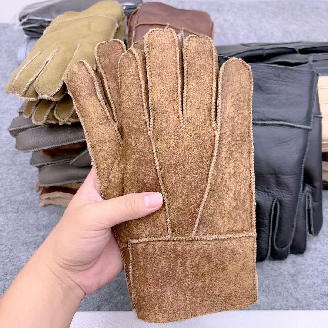 真羊皮毛手套