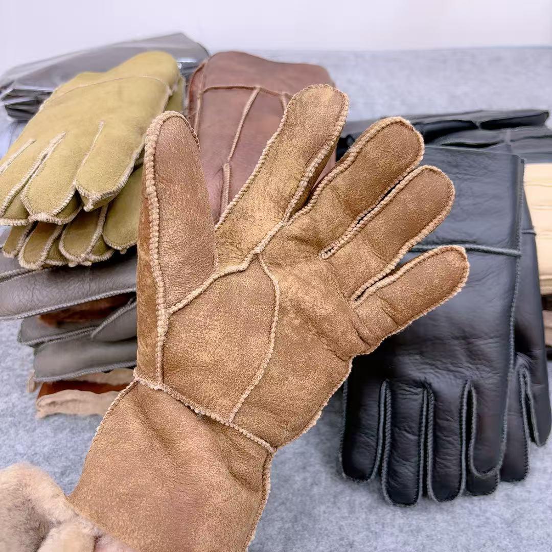 真羊皮毛手套