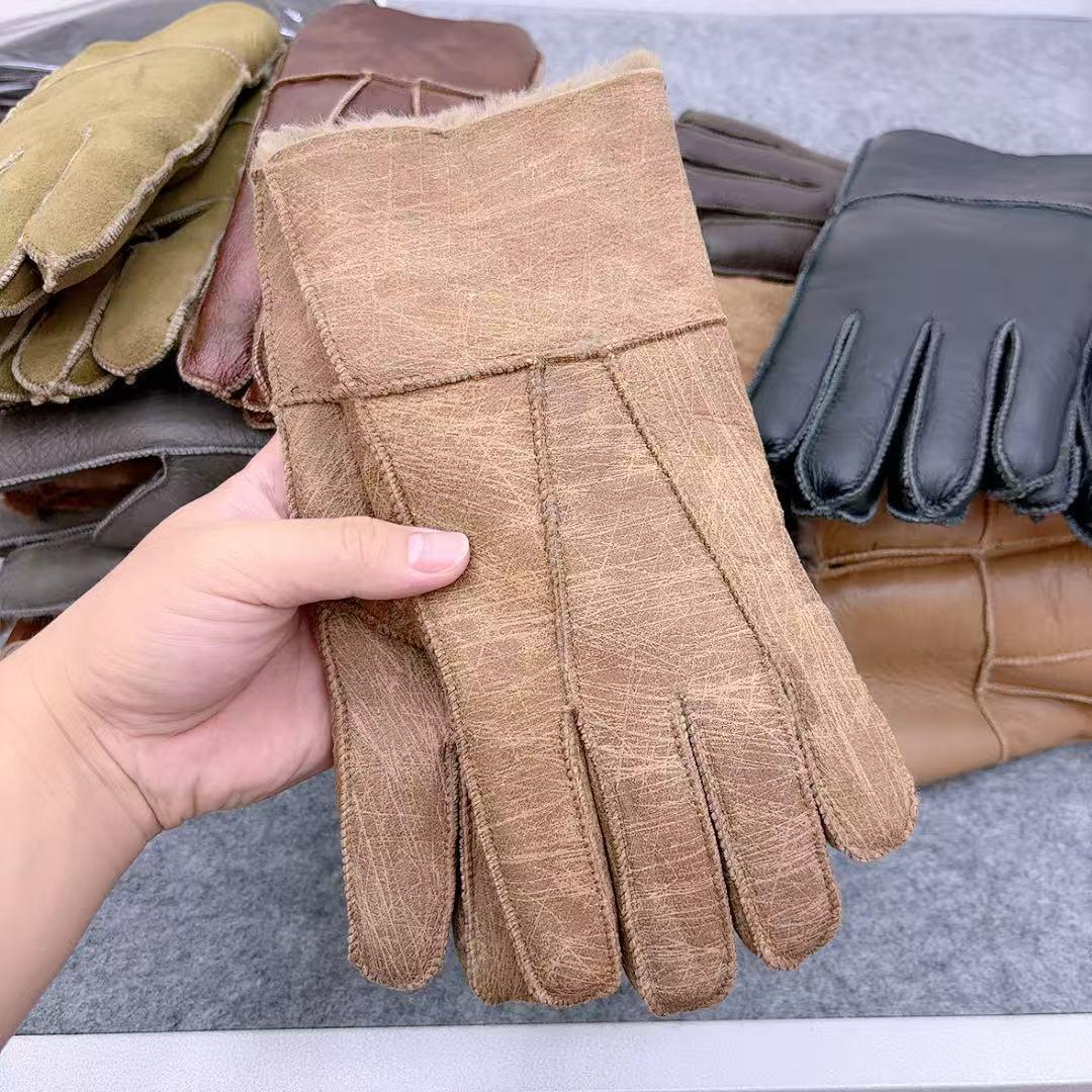 真羊皮毛手套