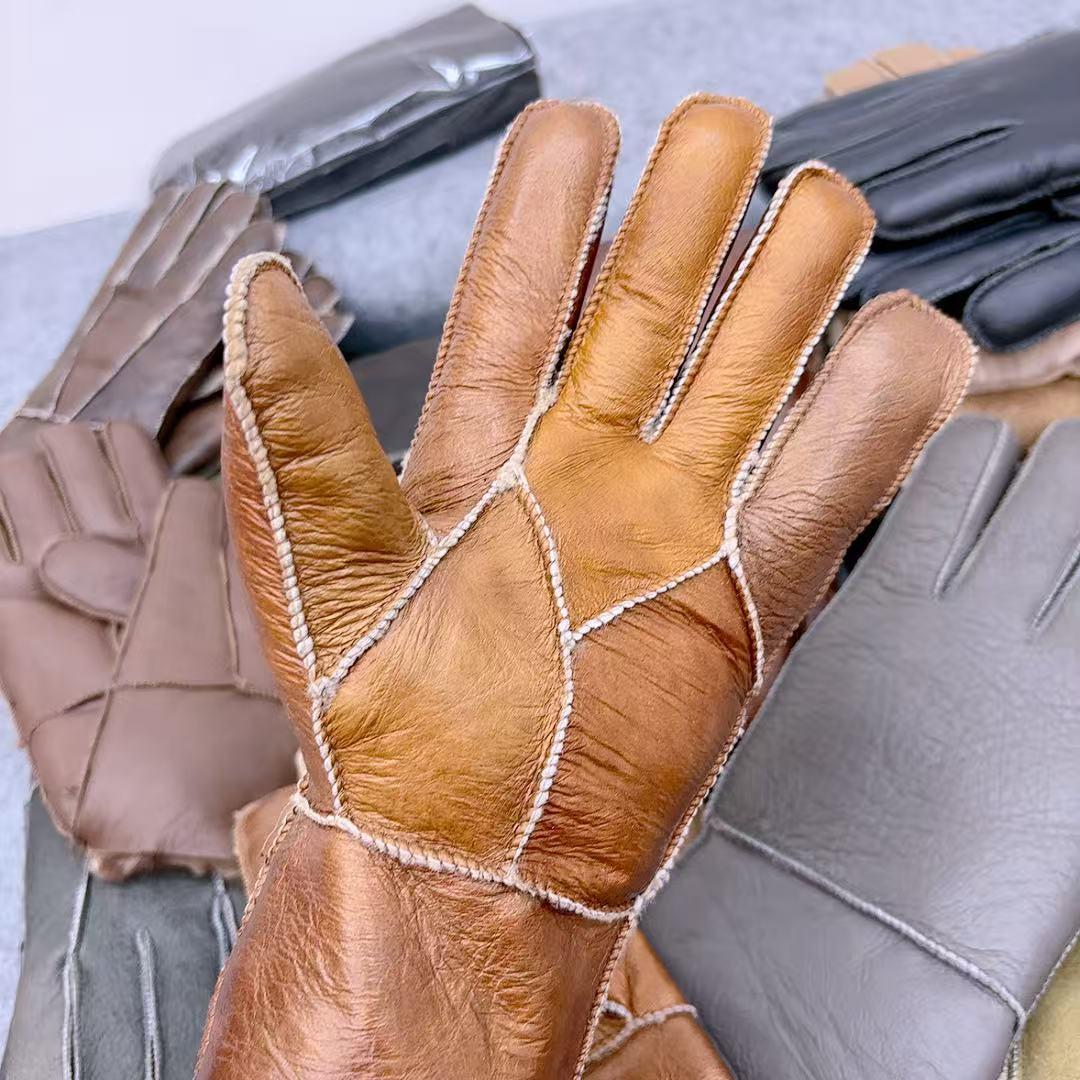 真羊皮毛手套
