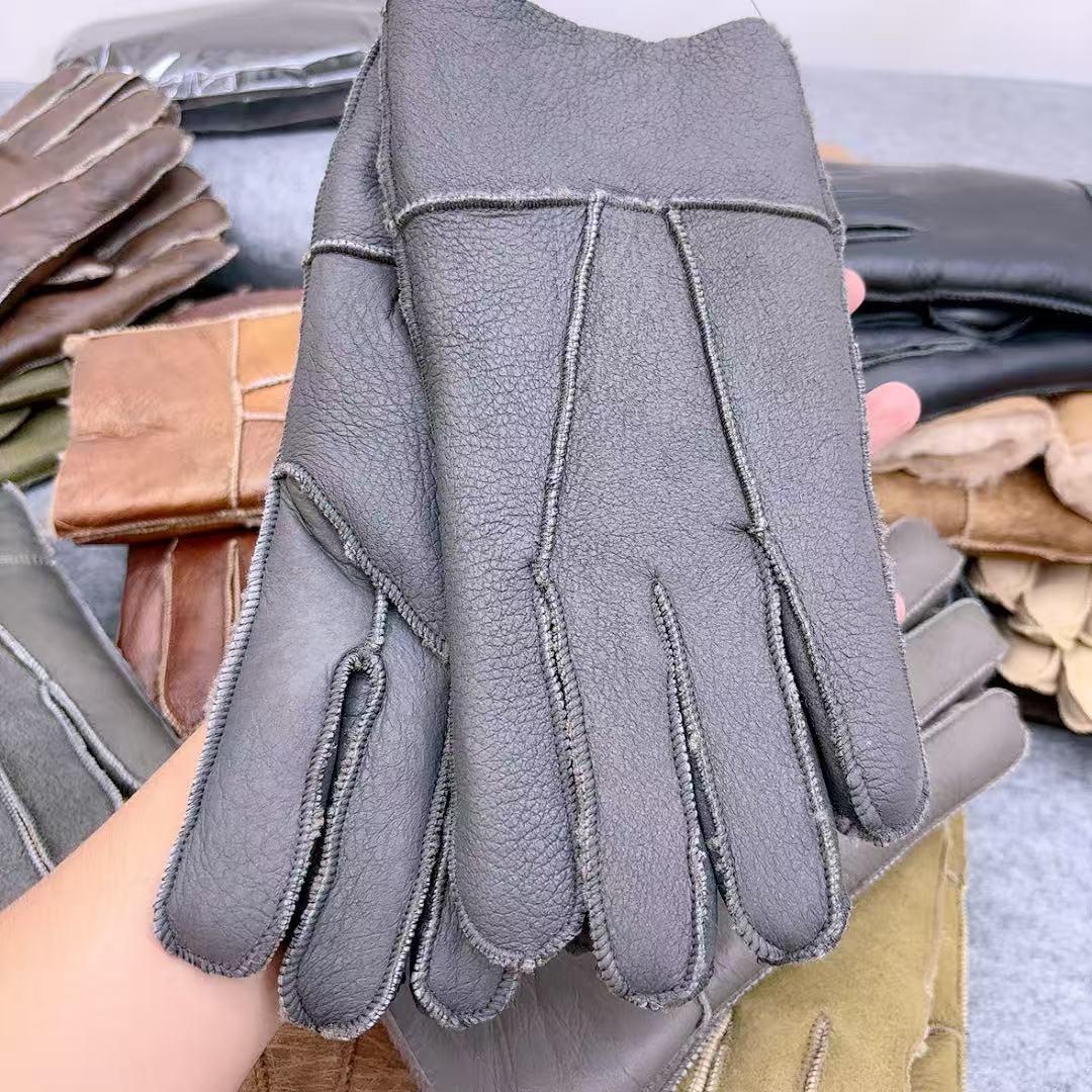 真羊皮毛手套